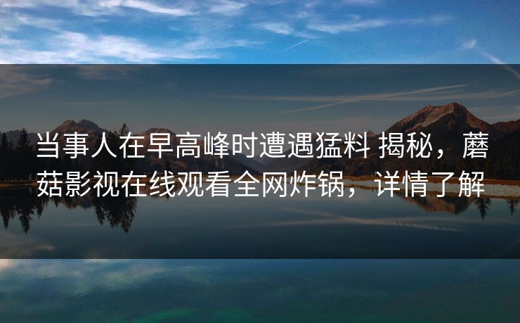 当事人在早高峰时遭遇猛料 揭秘，蘑菇影视在线观看全网炸锅，详情了解