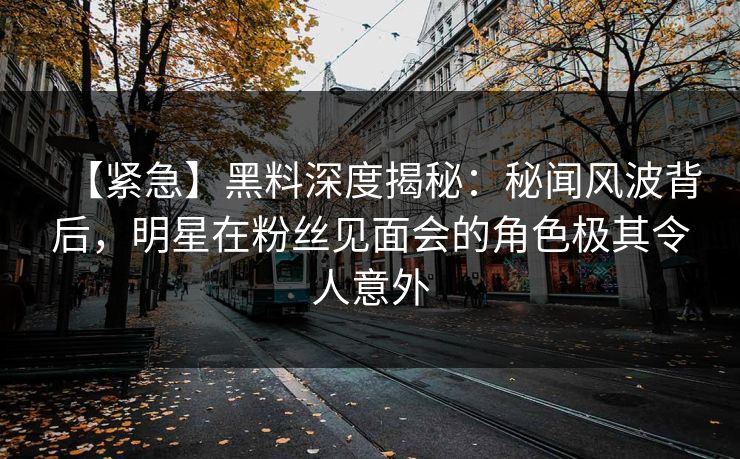 【紧急】黑料深度揭秘：秘闻风波背后，明星在粉丝见面会的角色极其令人意外