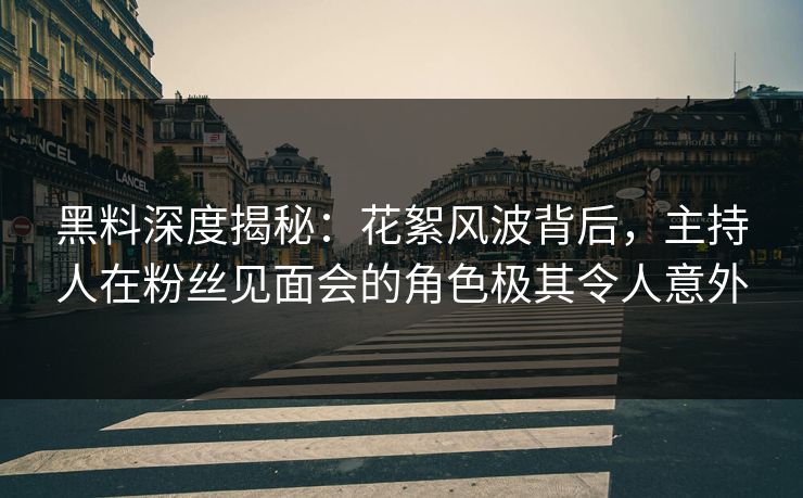 黑料深度揭秘：花絮风波背后，主持人在粉丝见面会的角色极其令人意外