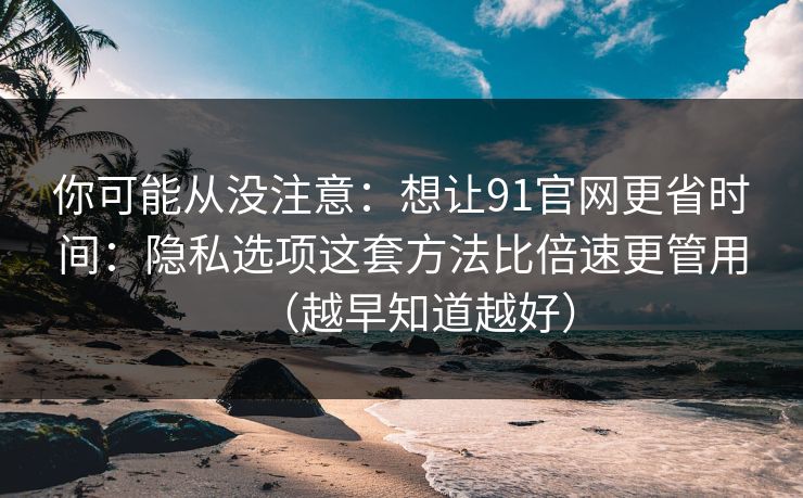 你可能从没注意：想让91官网更省时间：隐私选项这套方法比倍速更管用（越早知道越好）
